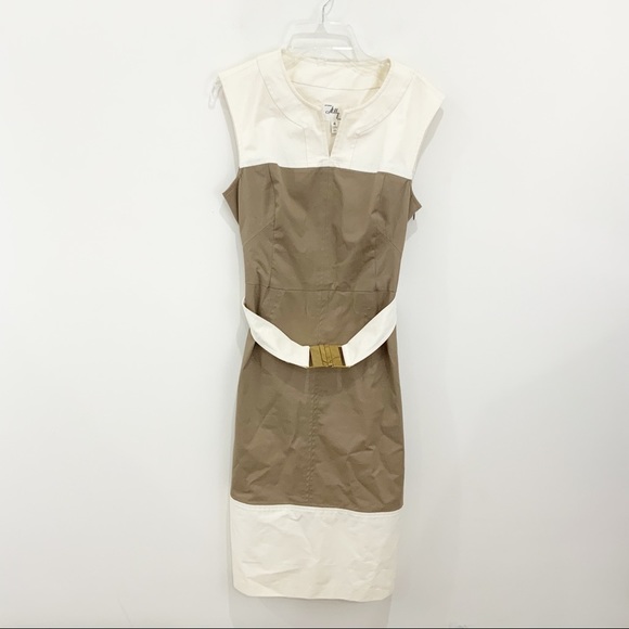 Milly Dresses & Skirts - MILLY Sleeveless Belted Sheath Cream/Khaki Size 4